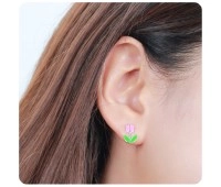 Pink Tulip Silver Ear Stud STS-3467